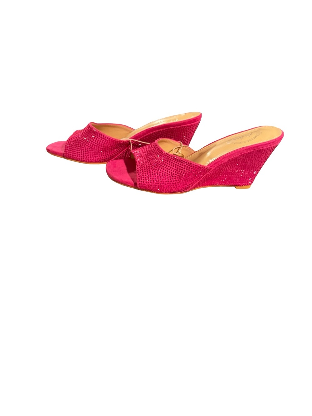 Atalina Pink Sparkling Slip On Wedges Sandals Size 6.5 Heels 3 Inches